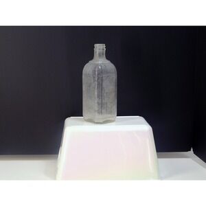 VINTAGE 2 3/4" SQUARE RIBBED MEDICINE ELIXIR BOTTLE  - 7 5/8" TALL